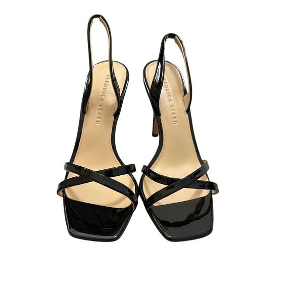 Veronica Beard Analita Patent Leather Halter Sandals Size 8 - Picture 1 of 6